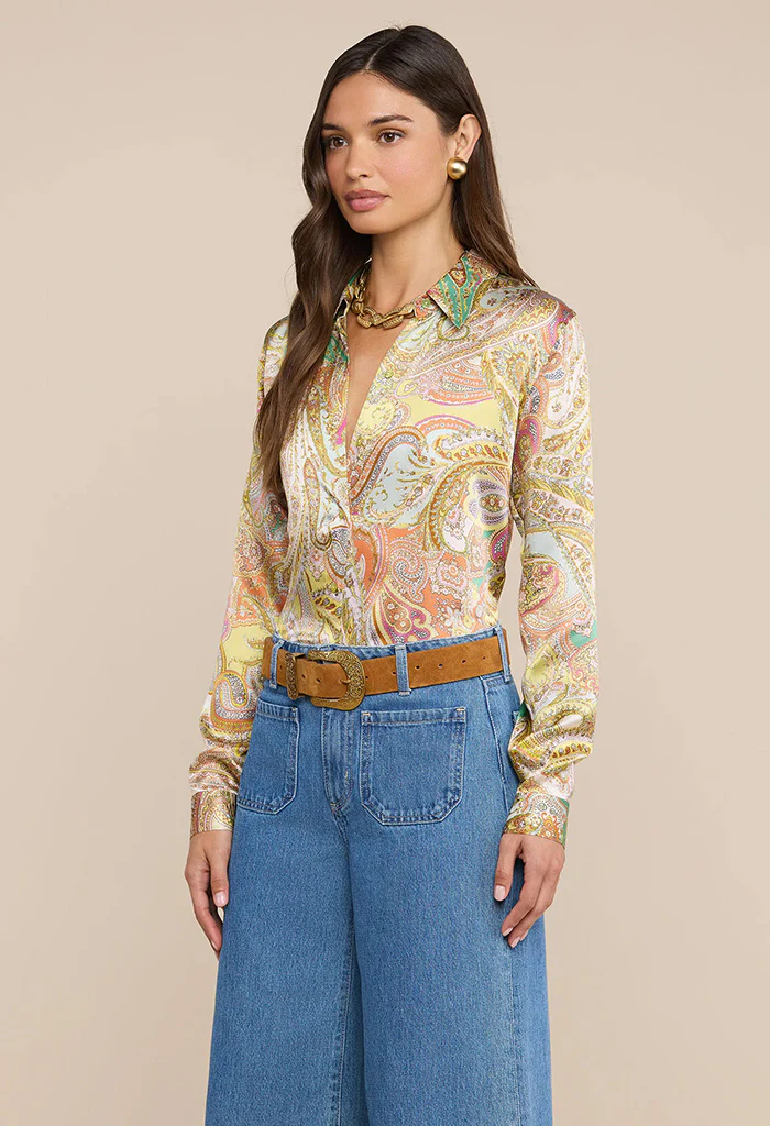Tyler Silk Blouse - Green Multi Cluster Paisley - Image 5