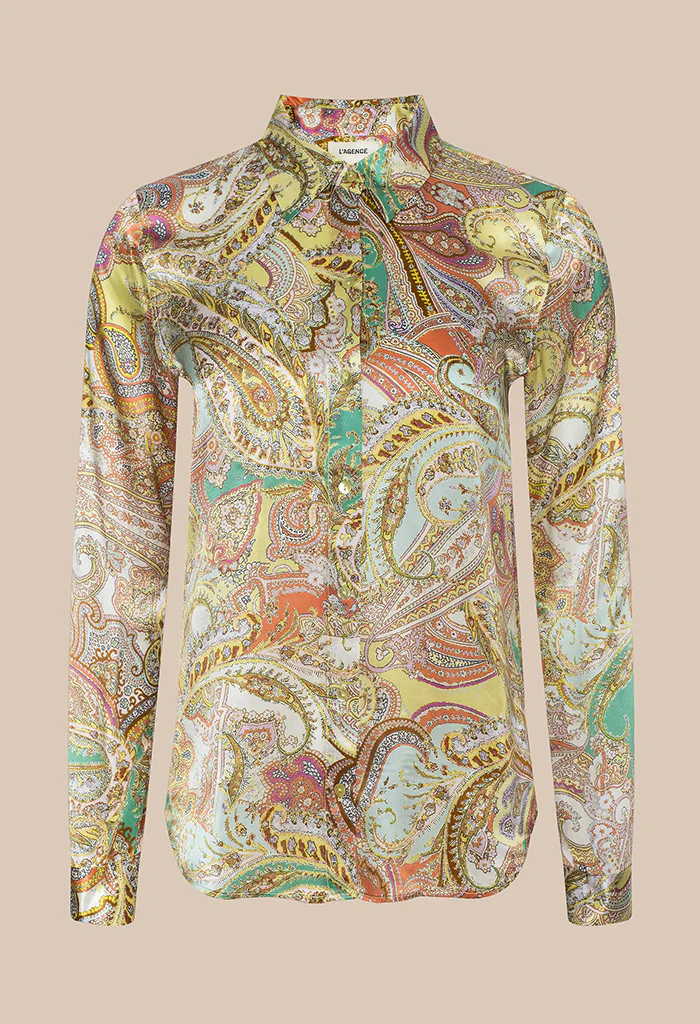 Tyler Silk Blouse - Green Multi Cluster Paisley - Image 7