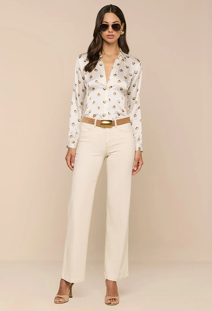 Tyler Silk Blouse - Vintage White/Gold Heart Stud - Image 3