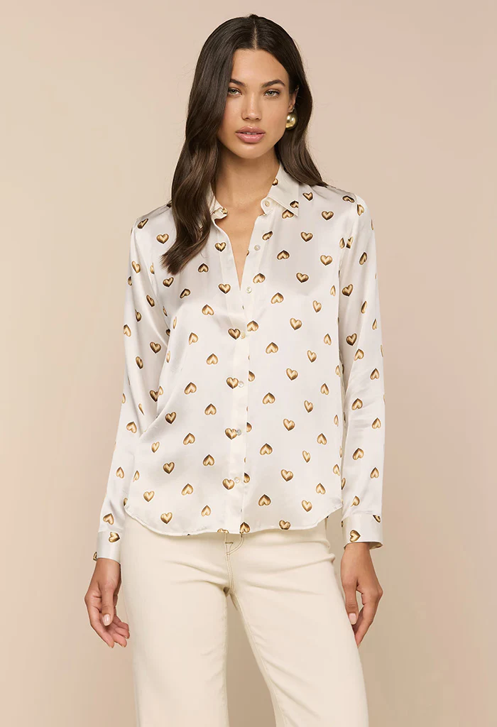 Tyler Silk Blouse - Vintage White/Gold Heart Stud - Image 4
