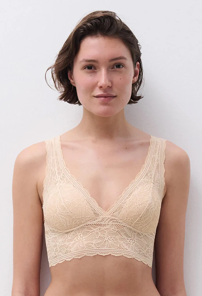 Floral Touch Wirefree Triangle Foam Bra - Golden Beige - Image 3